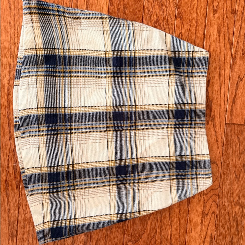Blue Rain Plaid Mini Skirt - Blue and Cream
